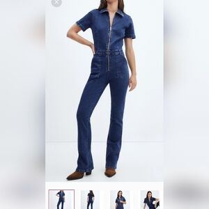 Mango Short Sleeve Zip Denim Jumpsuit Size M